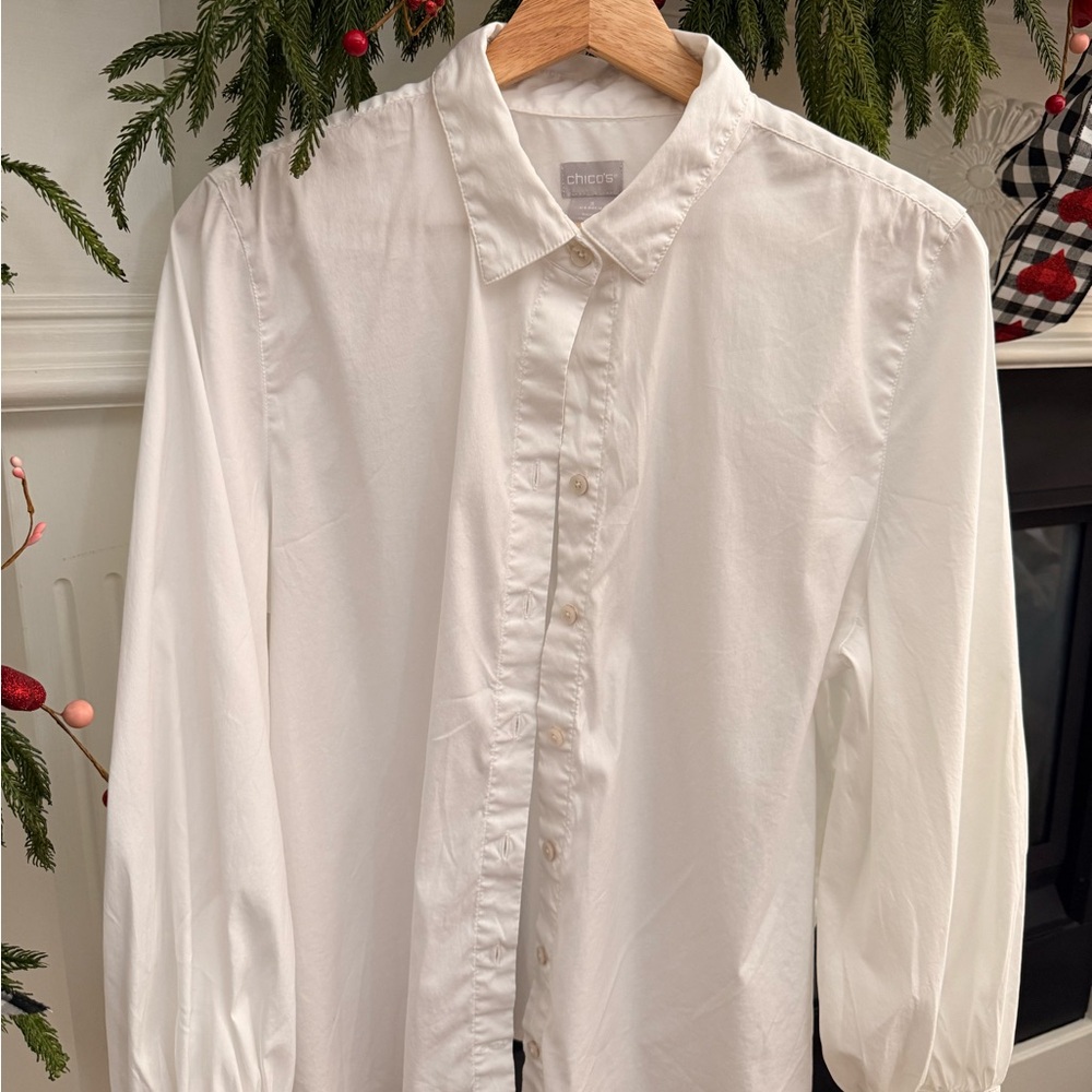 Chico's Classic White Balloon  Sleeve Top